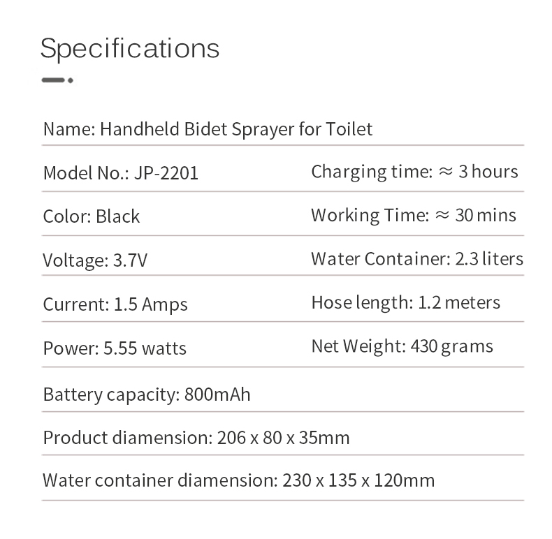 Portable electric Bidet - Black - Image 12