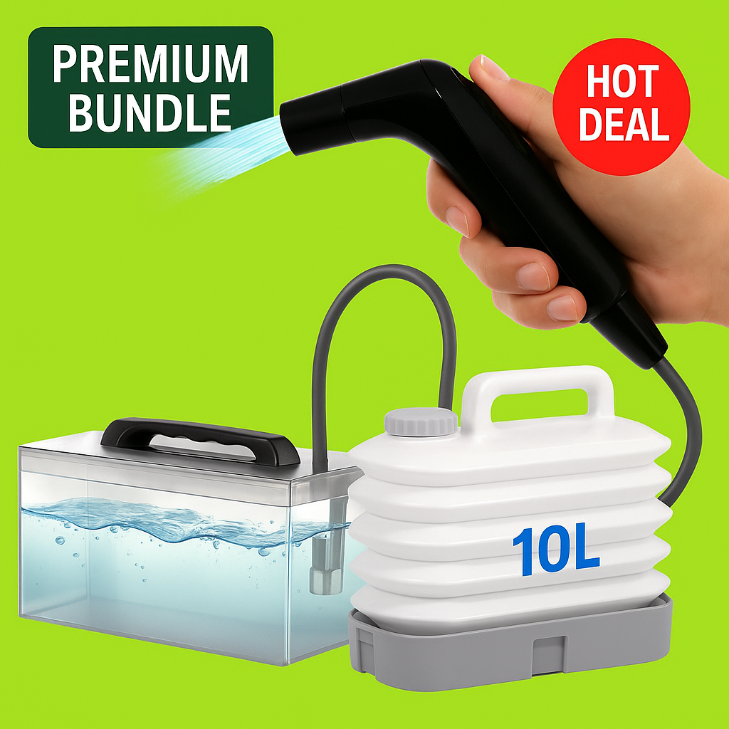 Premium Bundle – Portable Bidet + 10L Heavy Duty Collapsible Bottle